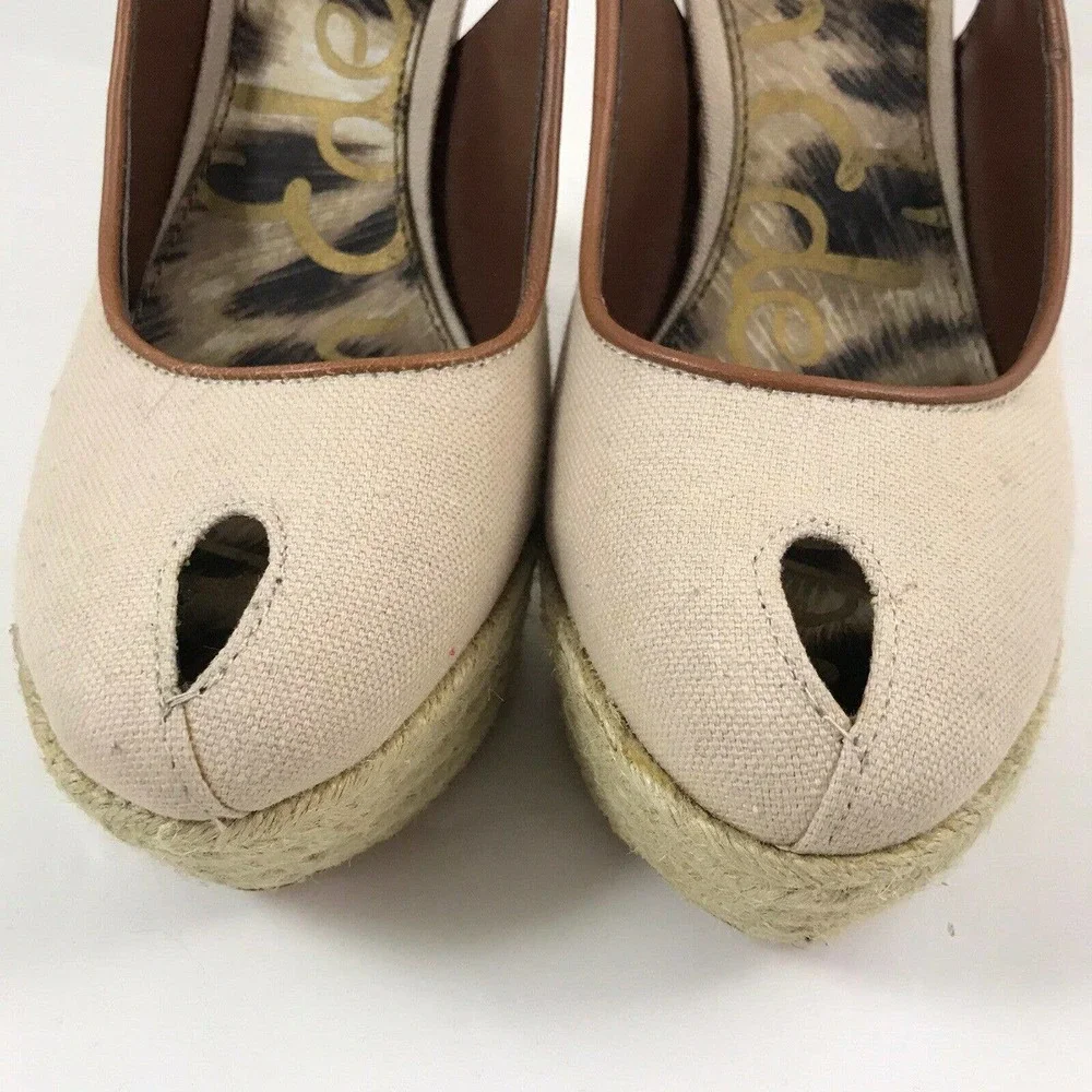 Sam Edelman Novato Slingback Heel Pumps Canvas Sand Jute Wrapped Women Size 6.5M